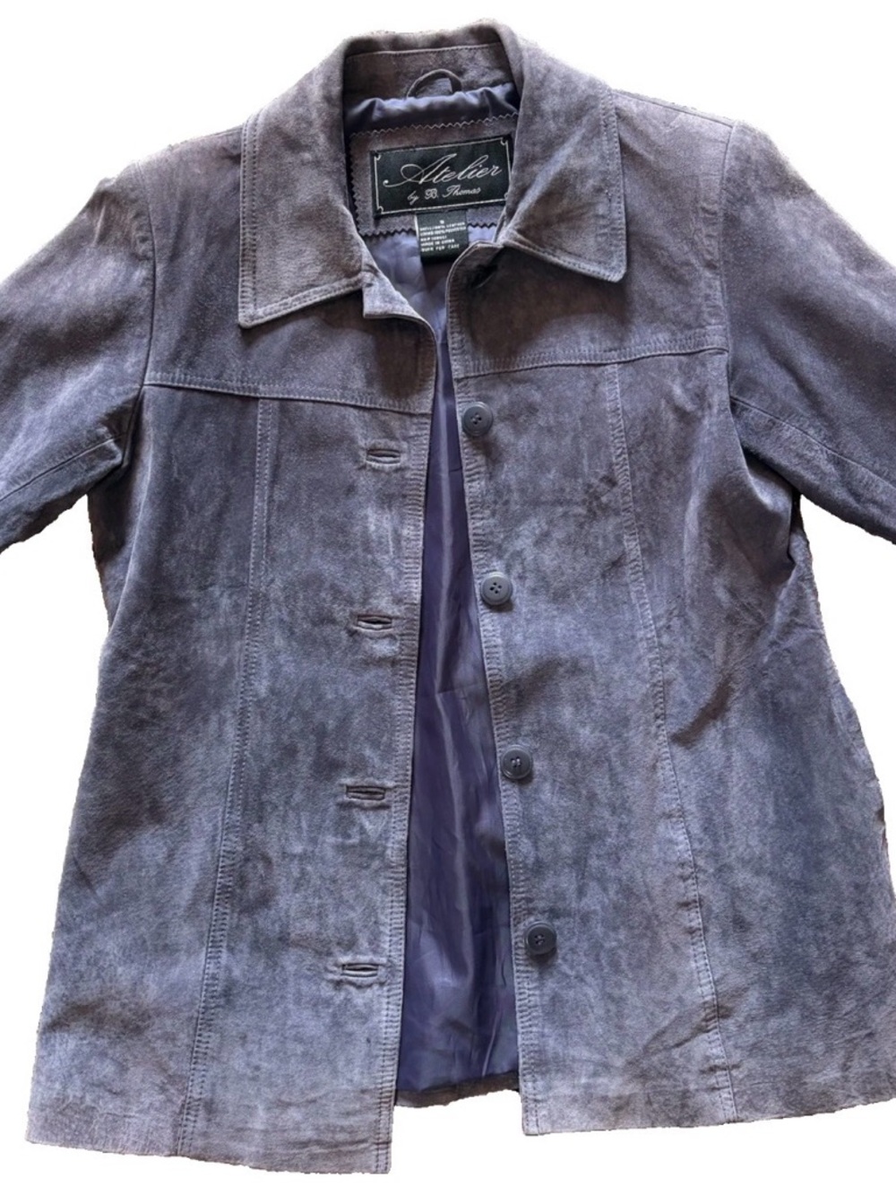 Vintage 90s Atelier by B. Thomas Suede Leather Jacket S Dusty Lilac Purple Gray
